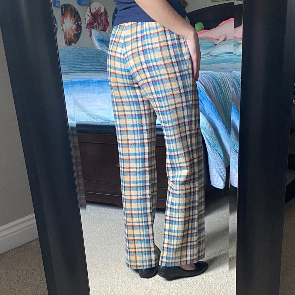 Vintage Pendleton Rare 100% Virgin Wool Checked Wide Leg Pants in Blue & Tan - Picture 6 of 10
